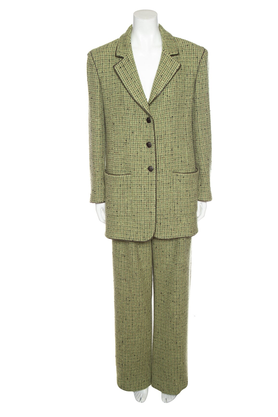 Chanel Vintage 1997 Autumn Moss Wide Leg Suit SZ 40