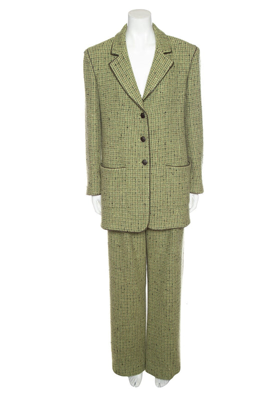 Chanel Vintage 1997 Autumn Moss Wide Leg Suit SZ 40
