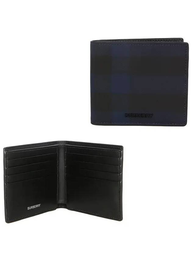 Burberry Check Half Leather Half Wallet Navy