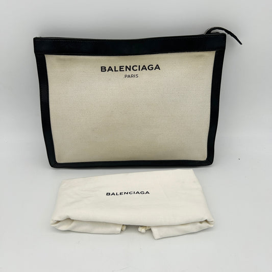 Balenciaga Navy Canvas Leather Large Zip Pouch