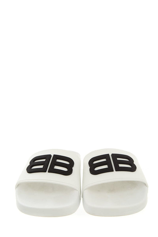 Balenciaga White And Black Logo Pool Slides SZ 37