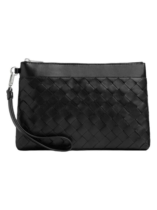 Bottega Veneta Intrecciato Prism Leather Clutch Black