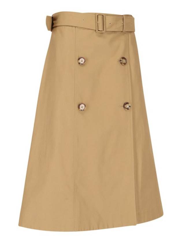 Burberry Belted Double Button A-Line Skirt Brown