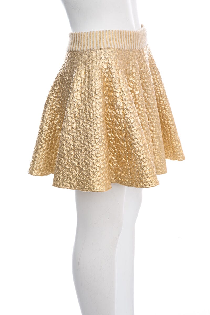 Valentino Gold Metallic Knit Mini Skirt SZ S