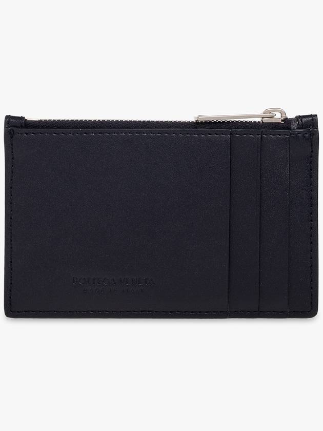 Bottega Veneta Intrecciato Leather Silver Zipper Card Wallet Navy