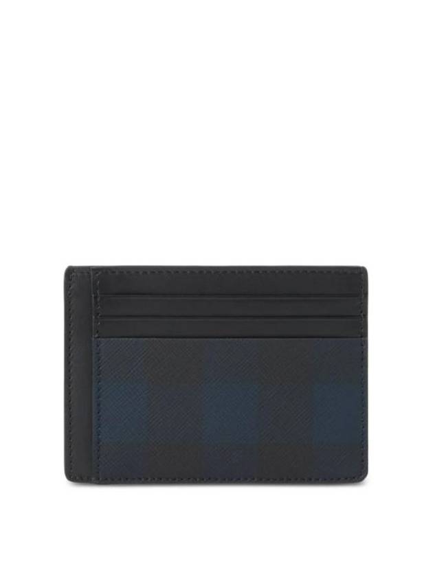 Burberry Check Pattern Clip Card Wallet Navy