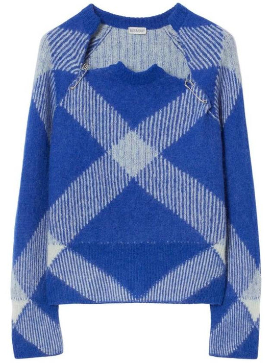 Burberry Women's Check Alpaca Wool Blend Knit Top Night