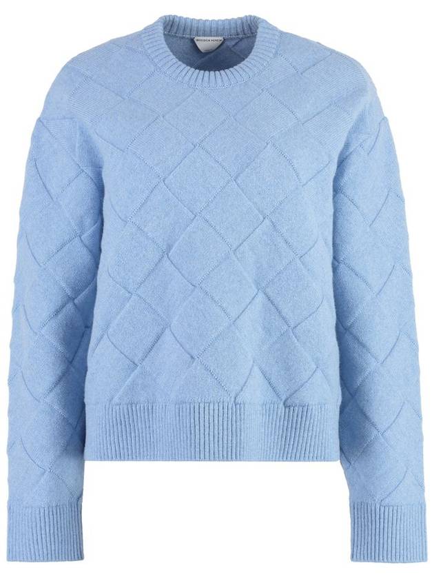 Bottega Veneta Intrecciato Wool Knit Top Light Blue