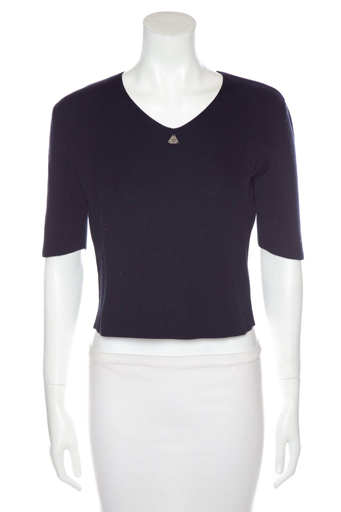 Chanel Vintage 2000 Cruise Collection Ribbed Navy Top SZ 42