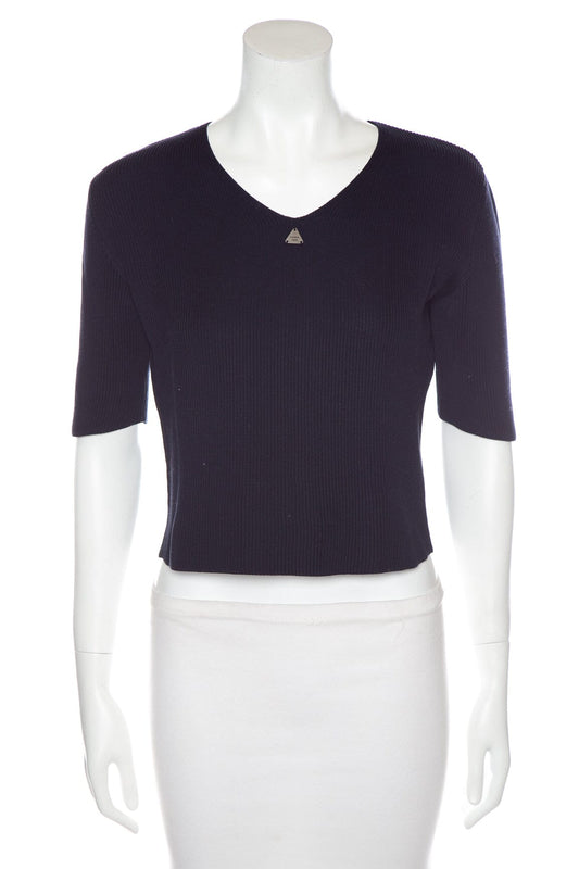 Chanel Vintage 2000 Cruise Collection Ribbed Navy Top SZ 42