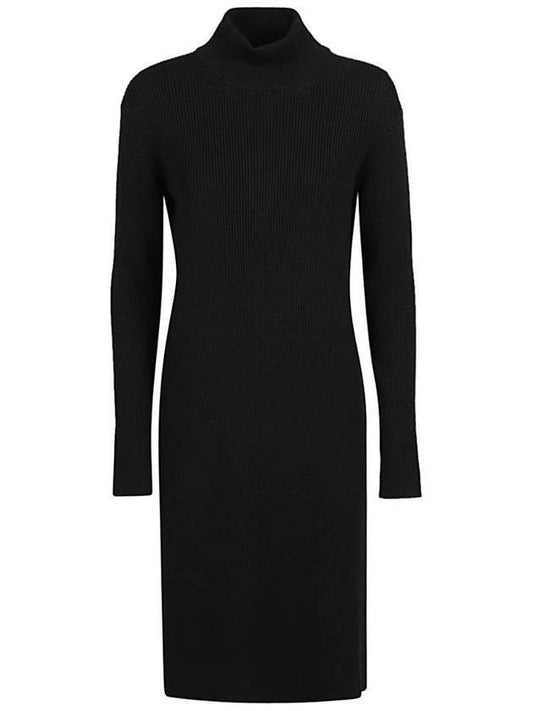 Bottega Veneta Cut Out Detail High Neck Wool Midi Dress Black