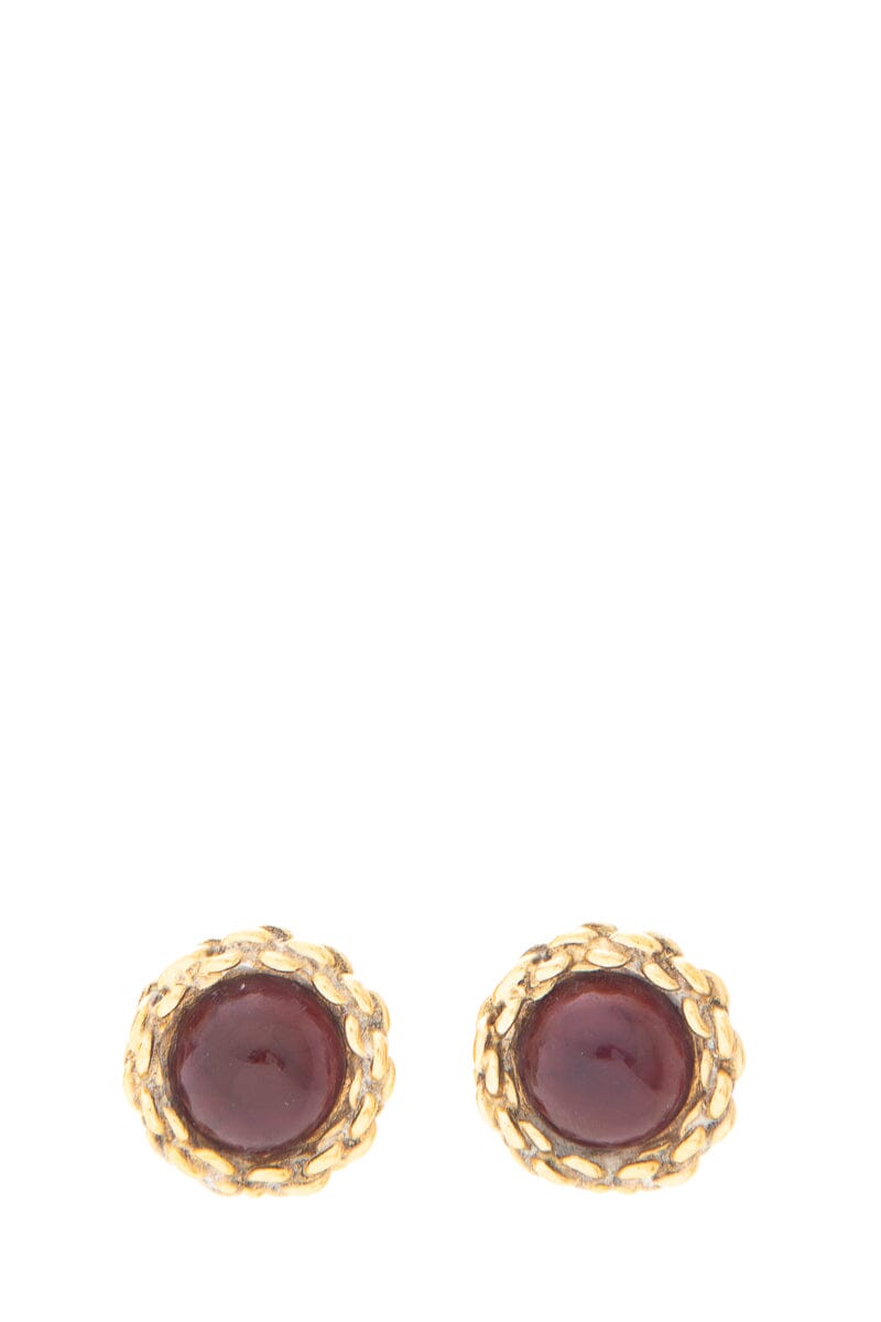 Chanel Gold & Red Glass Clip On Earrings