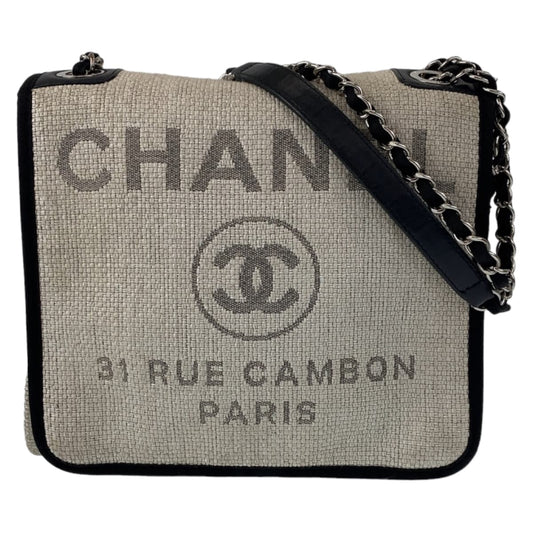 Chanel Deauville Canvas Raffia Messenger Bag
