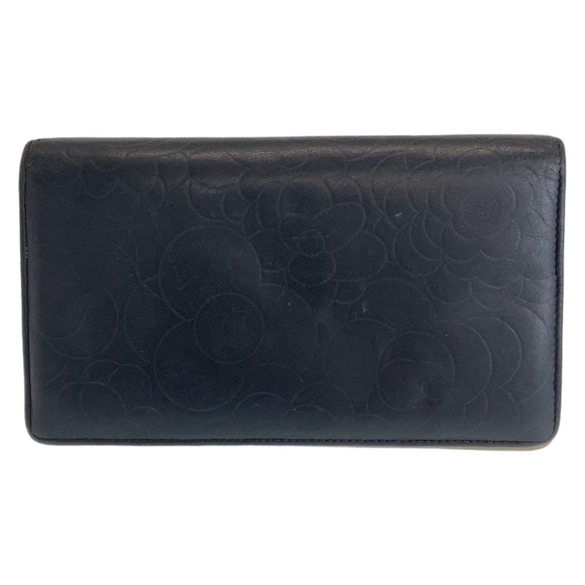 Chanel Camellia Lambskin Long Wallet Black
