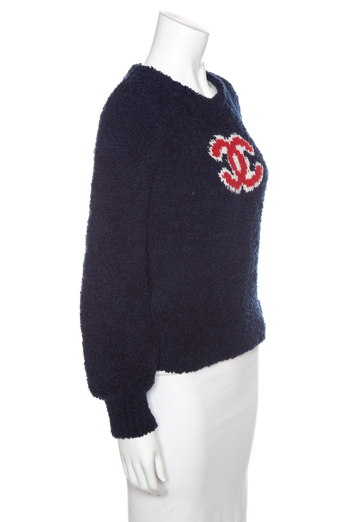 Chanel 2019 Navy and Red Interlocking CC Logo Sweater SZ 34