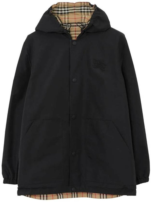 Burberry Reversible Check Nylon Hooded Jacket Black Beige