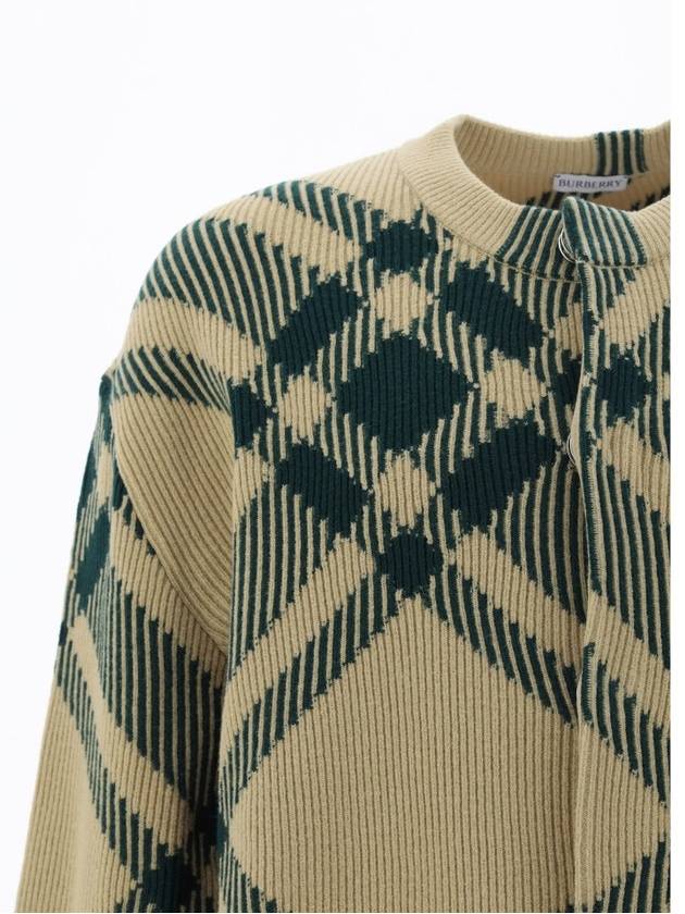 Burberry Check Pattern Intarsia Knit Cardigan Green