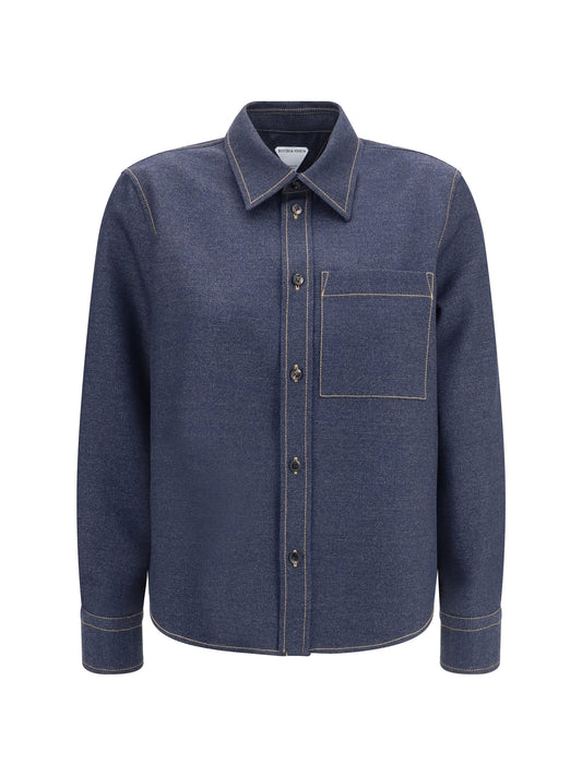 Bottega Veneta Women Denim-Effect Mélange Wool Shirt