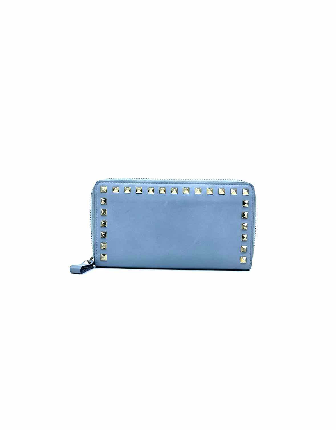 VALENTINO Rockstud Baby Blue Leather Solid Wallet