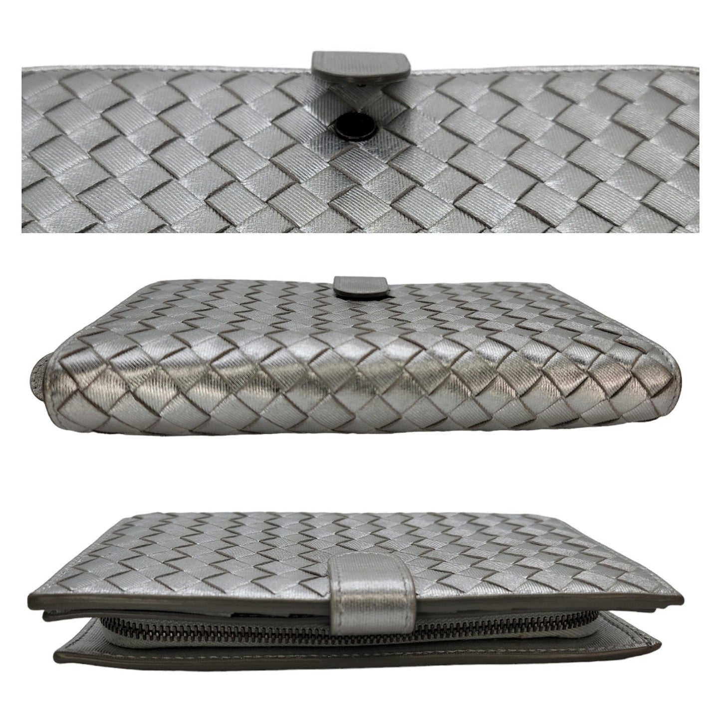 Bottega Veneta Intrecciato Continental Wallet Metallic Silver