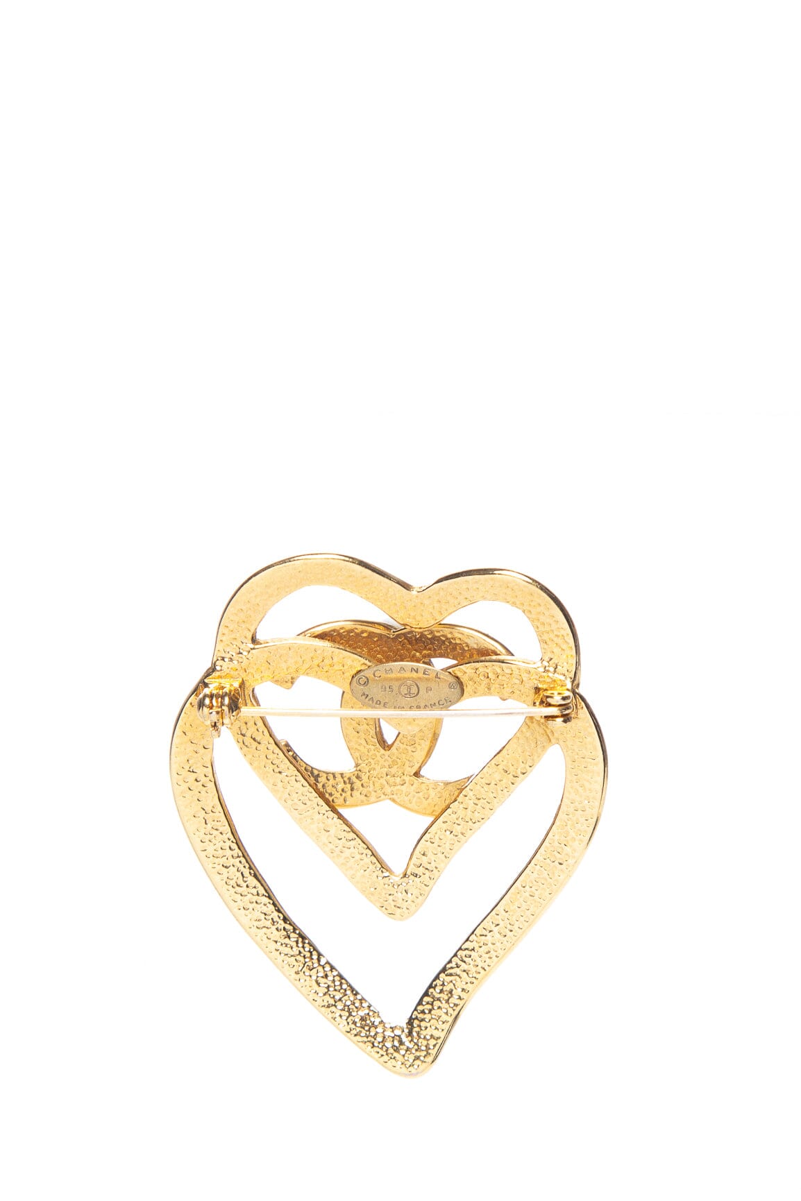 Chanel Vintage 1995 Spring Double Heart Gold Brooch