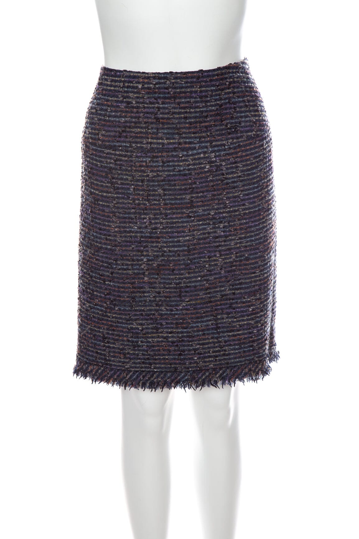 Chanel Navy Multicolor Tweed Skirt SZ 38