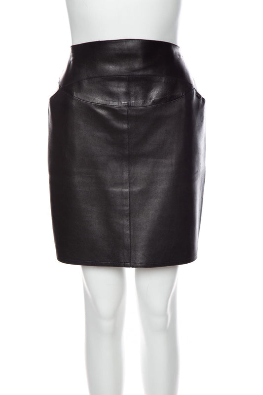 Chanel Black Leather Skirt SZ 42