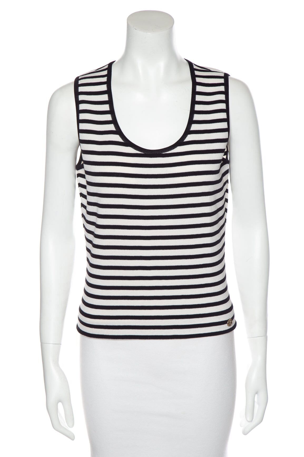Chanel Black/White Striped Sleeveless Top SZ 40