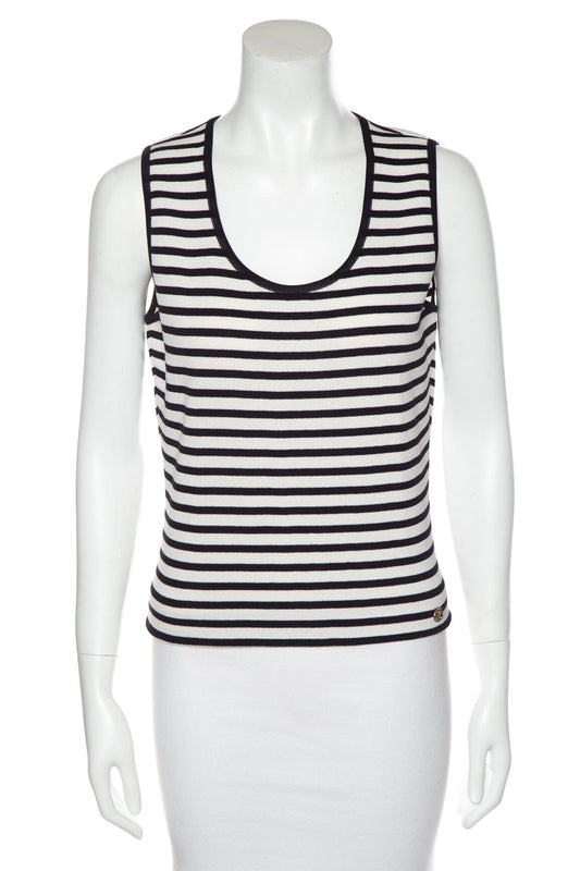 Chanel Black/White Striped Sleeveless Top SZ 40
