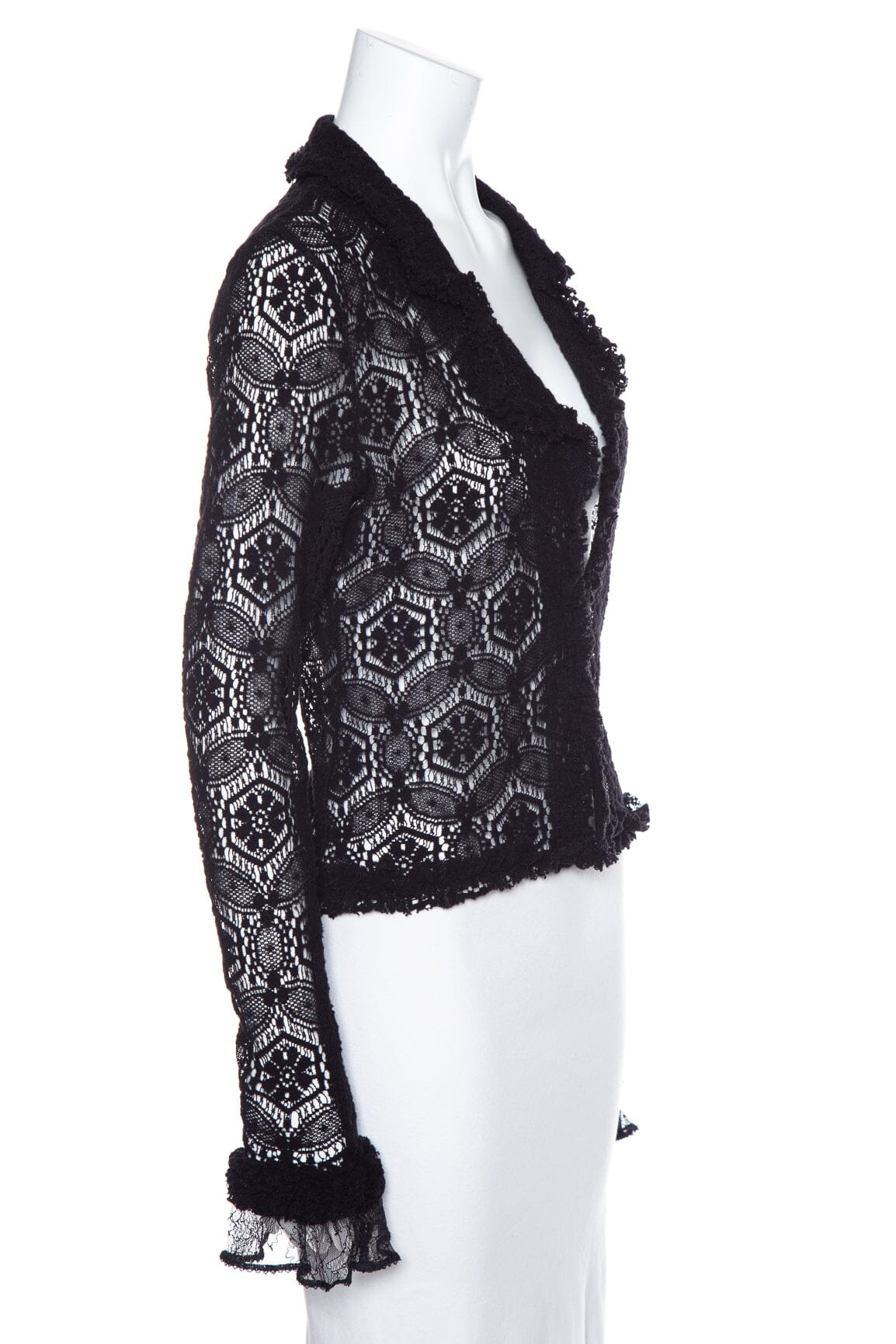 Chanel Black Crochet Ruffle Sweater SZ N/A