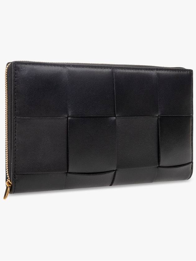 Bottega Veneta Intrecciato Zipper Around Long Wallet Black