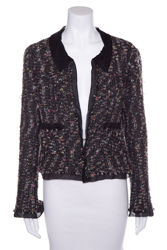 Chanel Vintage 2004 Black Multicolor Tweed Jacket SZ 42