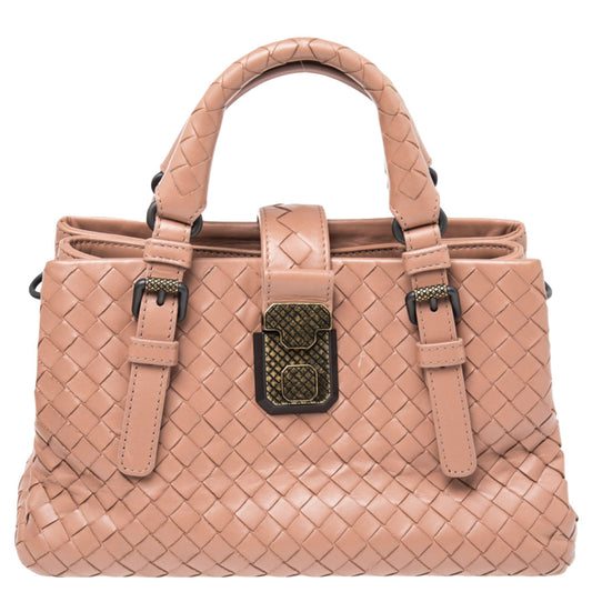 Bottega Veneta Beige Intrecciato Leather Mini Roma Tote