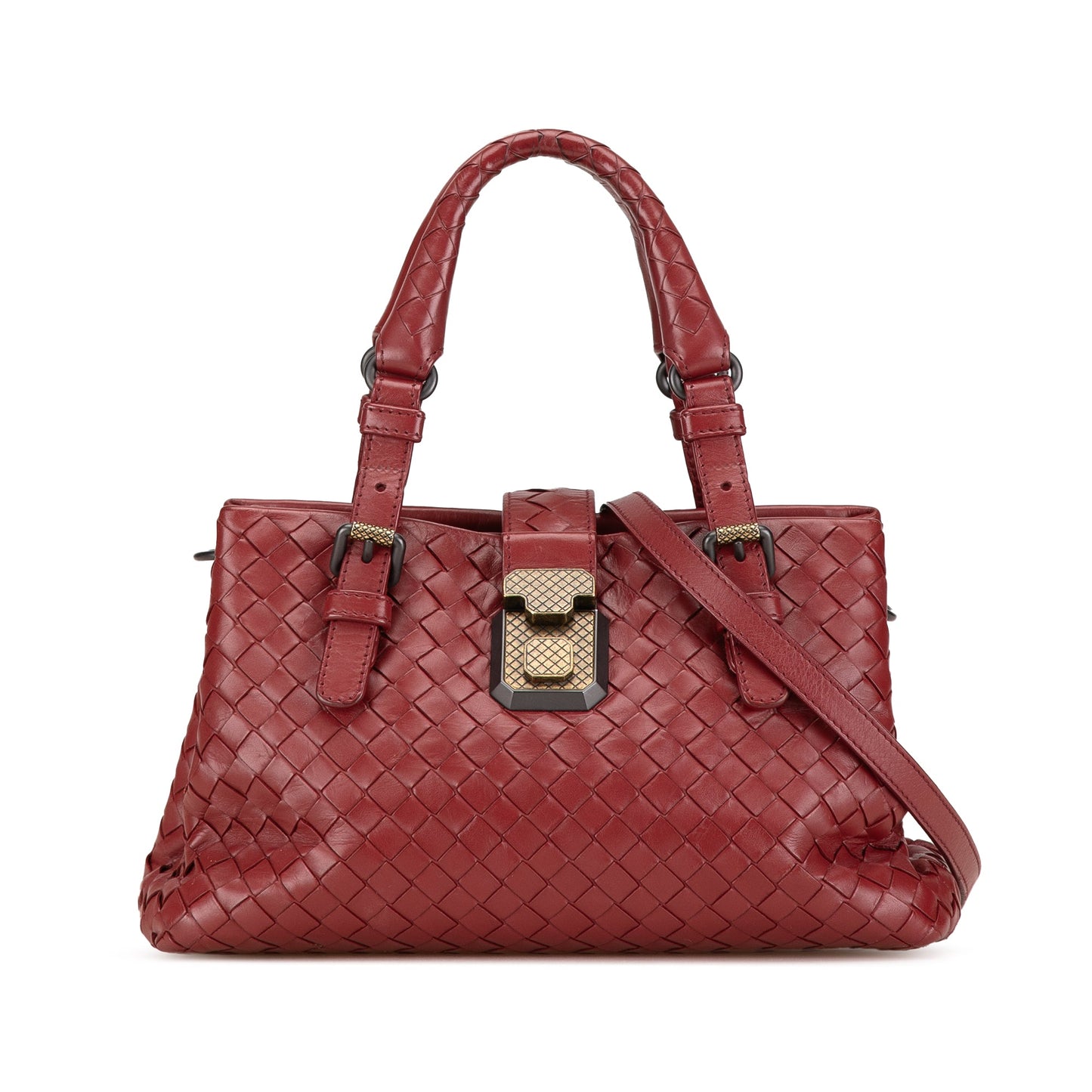 Red Bottega Veneta Mini Nappa Intrecciato Roma Satchel