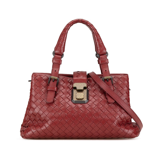 Red Bottega Veneta Mini Nappa Intrecciato Roma Satchel