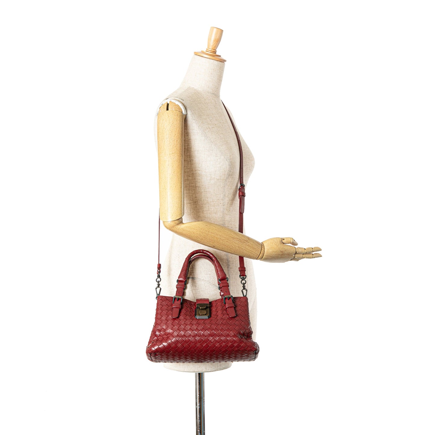 Red Bottega Veneta Mini Nappa Intrecciato Roma Satchel