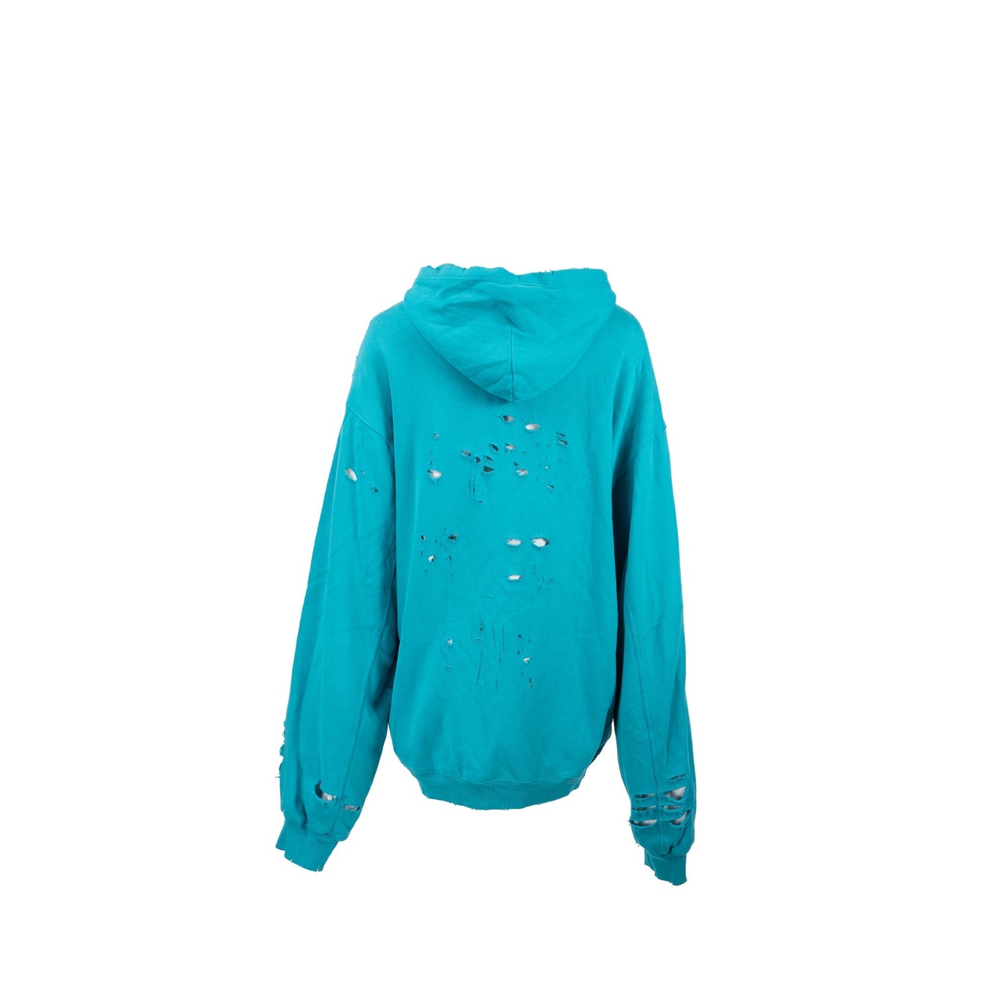 Balenciaga size XS ripped oversized logo hoodie blue