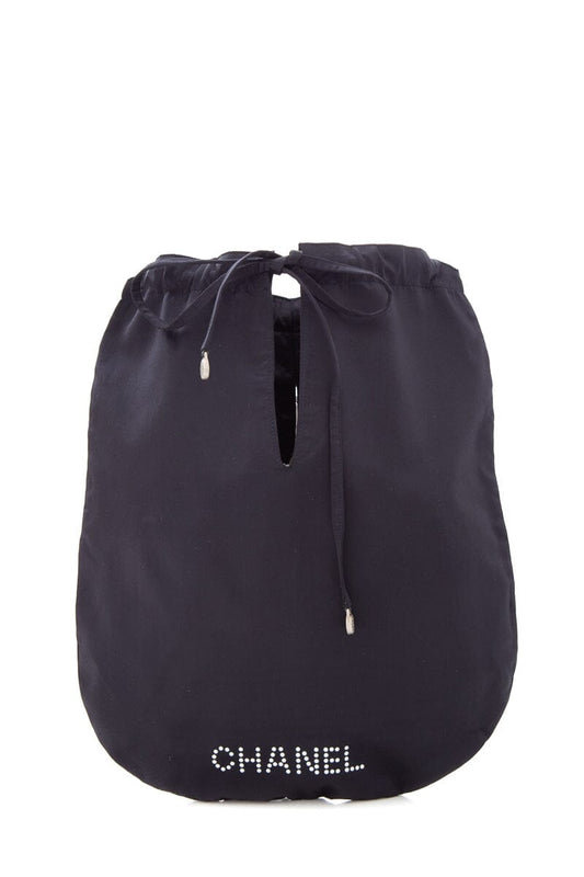 Chanel Black Satin & Pearl Stud Detail Handbag