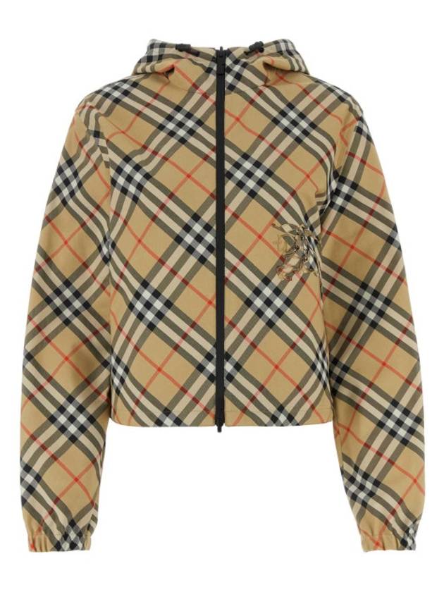 Burberry Crop Reversible Check Hooded Jacket Sand