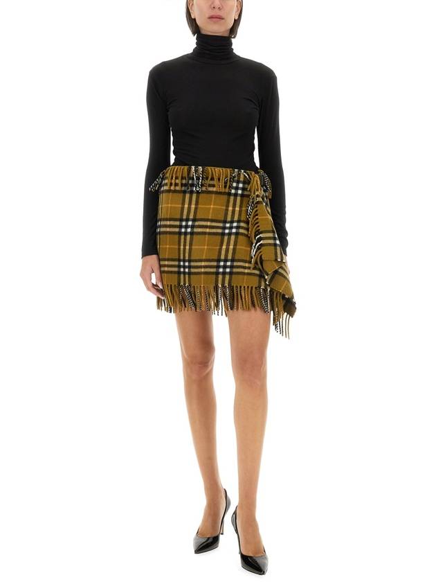 Burberry Check Wool Cashmere A-Line Skirt Oxide