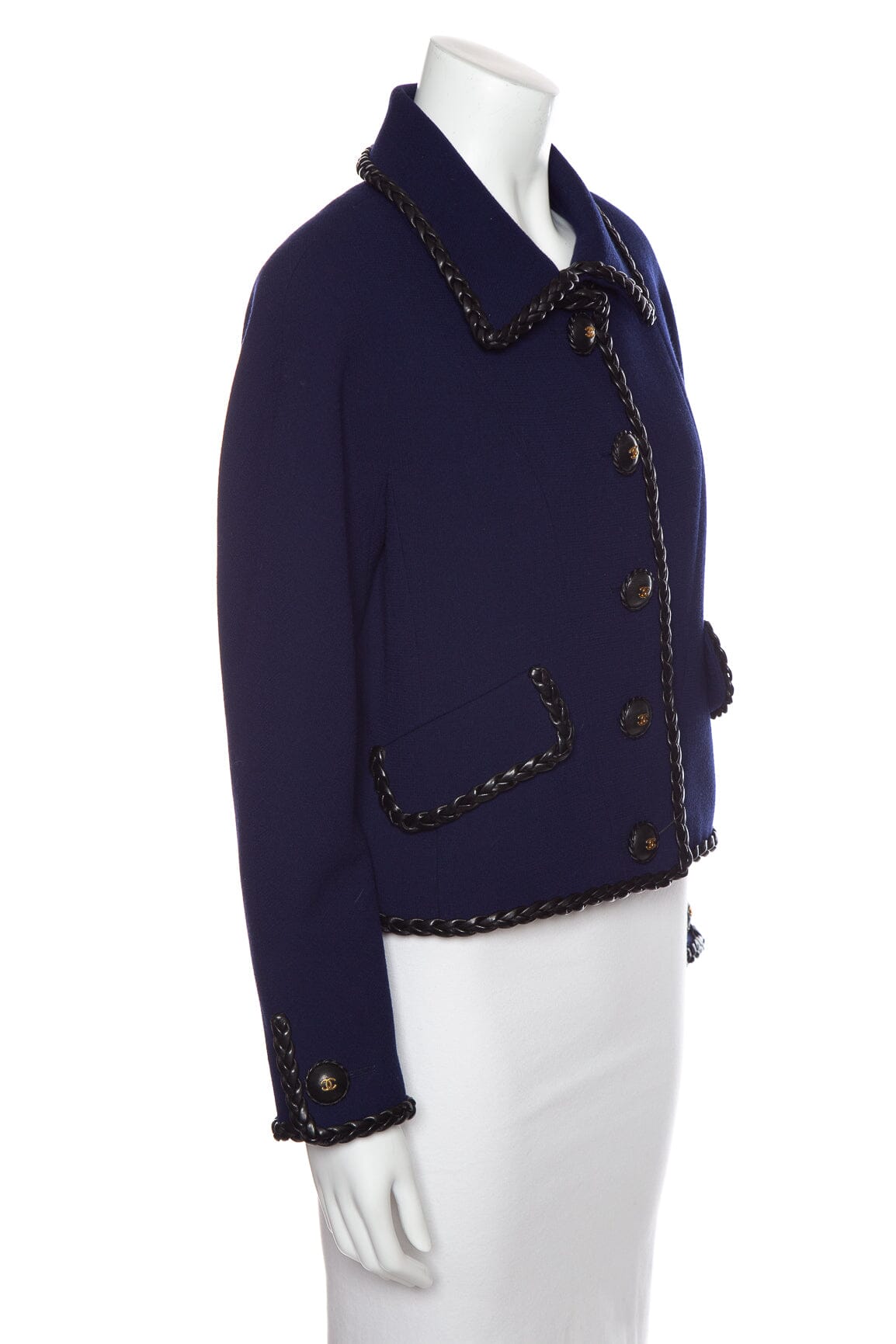 Chanel Vintage Navy & Black Leather Trim Jacket SZ N/A