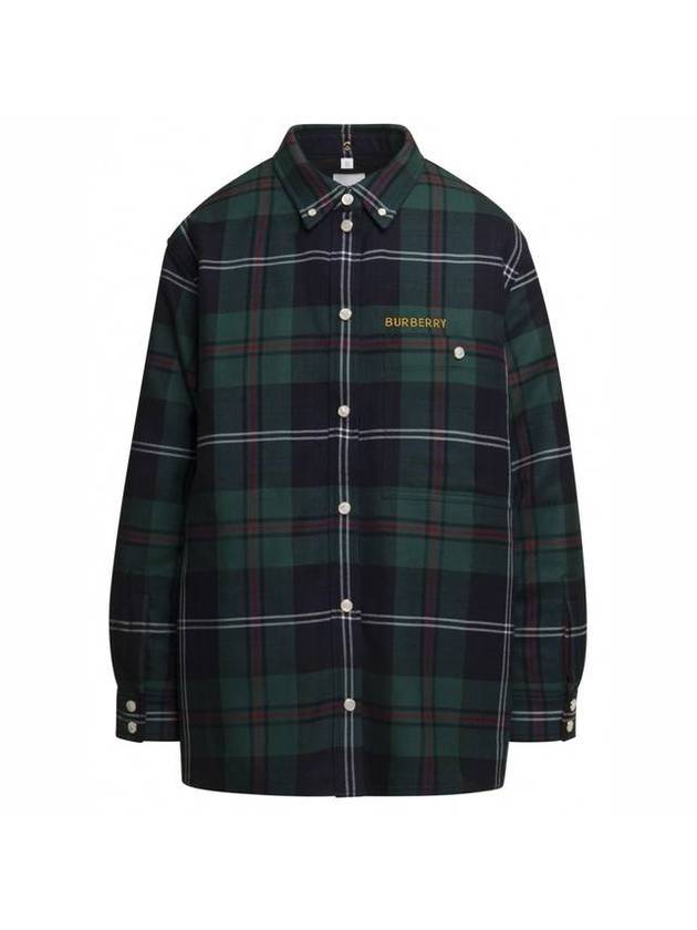 Burberry Women's Logo Embroidered Check Wool Overshirt Jacket Dark Green