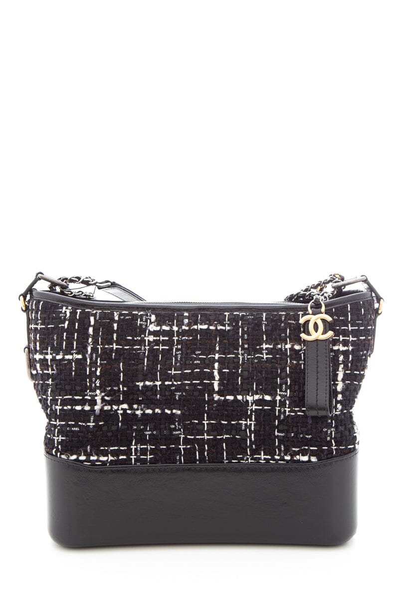 Chanel 2018/19 Black Tweed and Calfskin Gabrielle Hobo Handbag