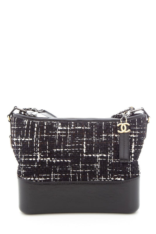 Chanel 2018/19 Black Tweed and Calfskin Gabrielle Hobo Handbag