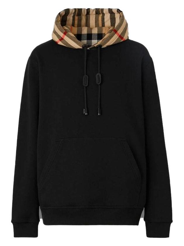Burberry Check Hood Cotton Hoodie Black