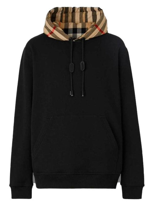 Burberry Check Hood Cotton Hoodie Black
