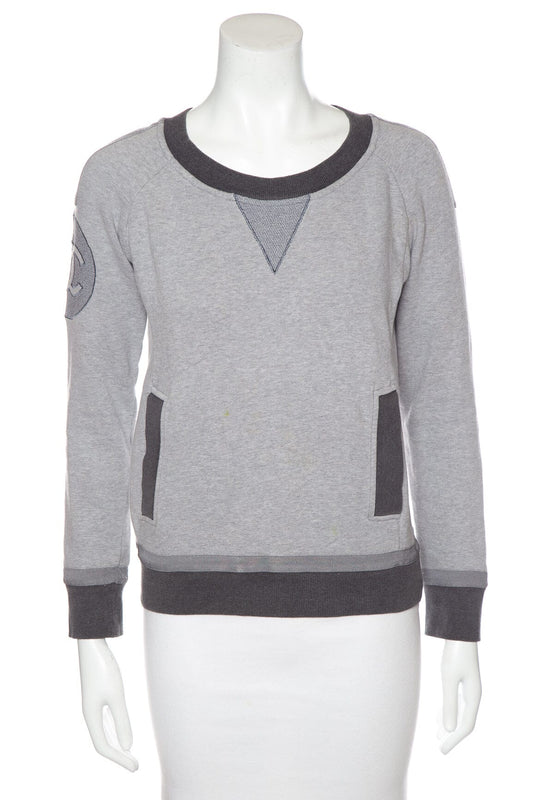 Chanel 2010 Grey Interlocking CC Sleeve Detail Sweater SZ 36