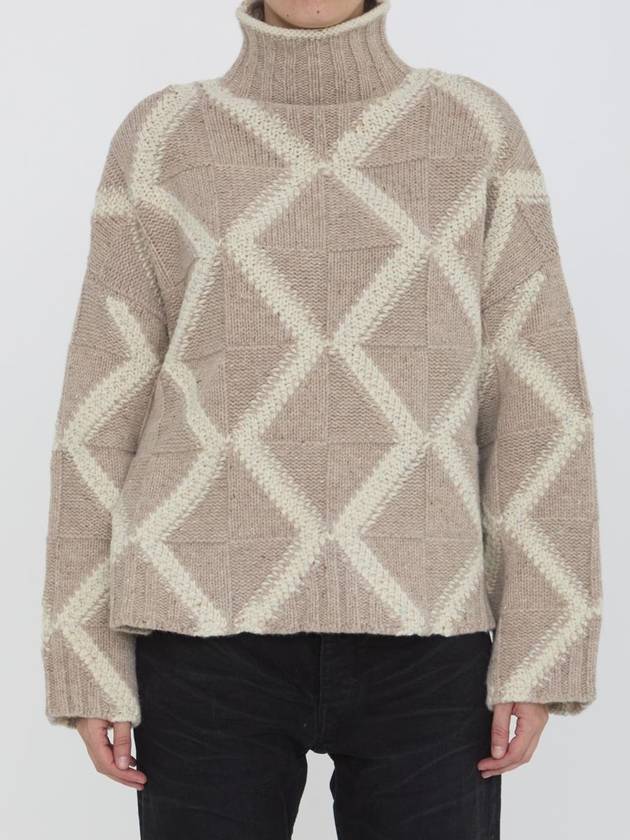 Bottega Veneta Argyle Intarsia Wool Turtleneck Desert Mel