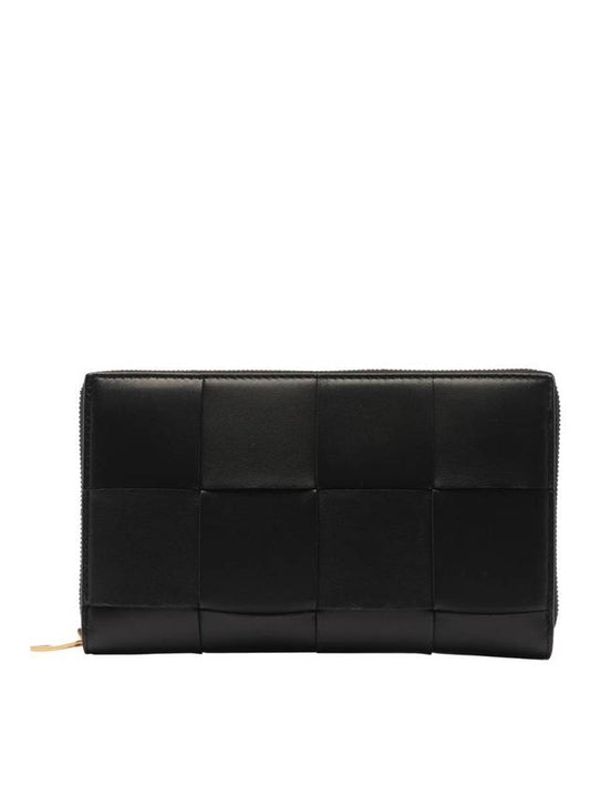 Bottega Veneta Intrecciato Zipper Around Long Wallet Black