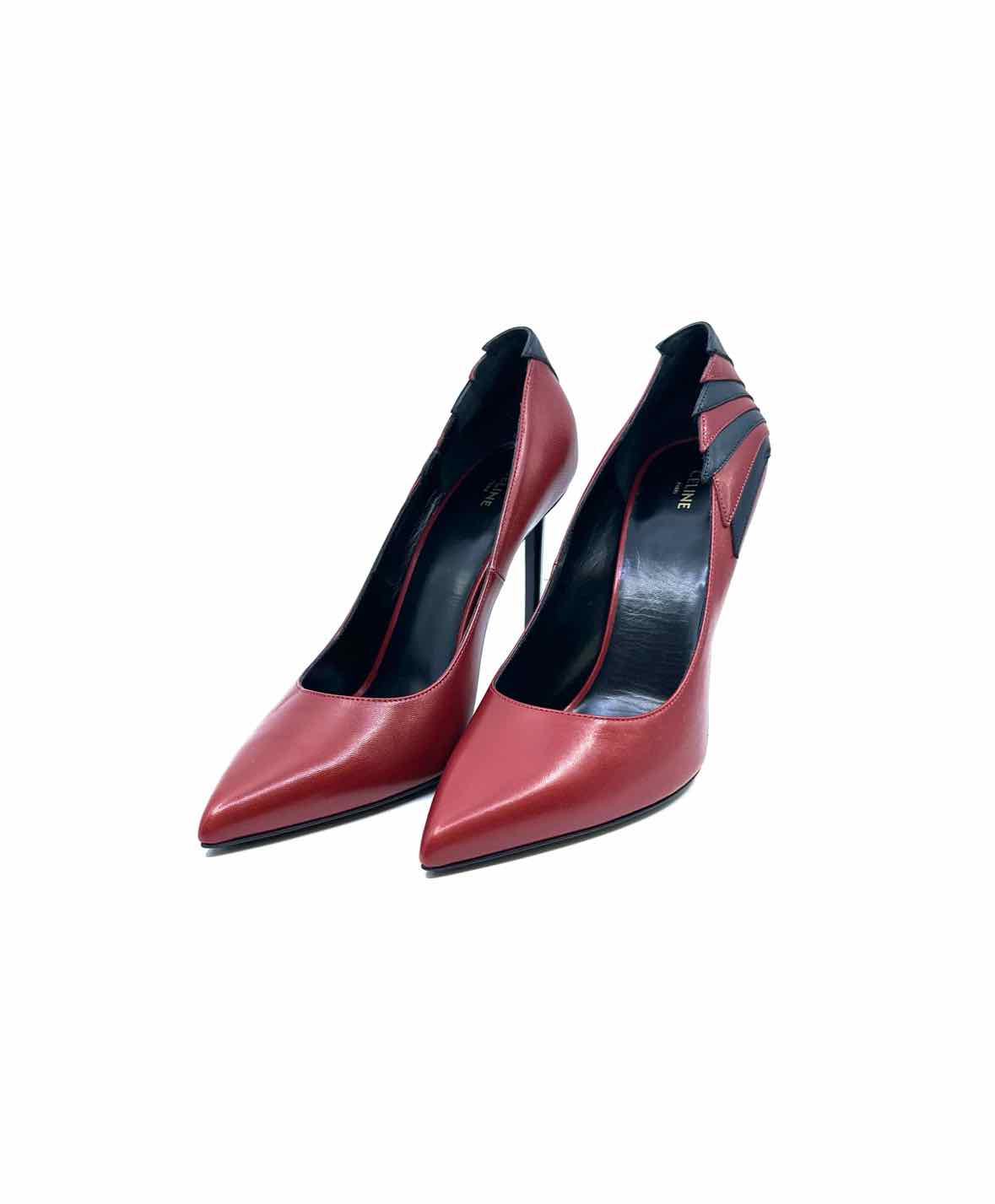 CELINE Size 10 Red, black Leather Solid Pumps